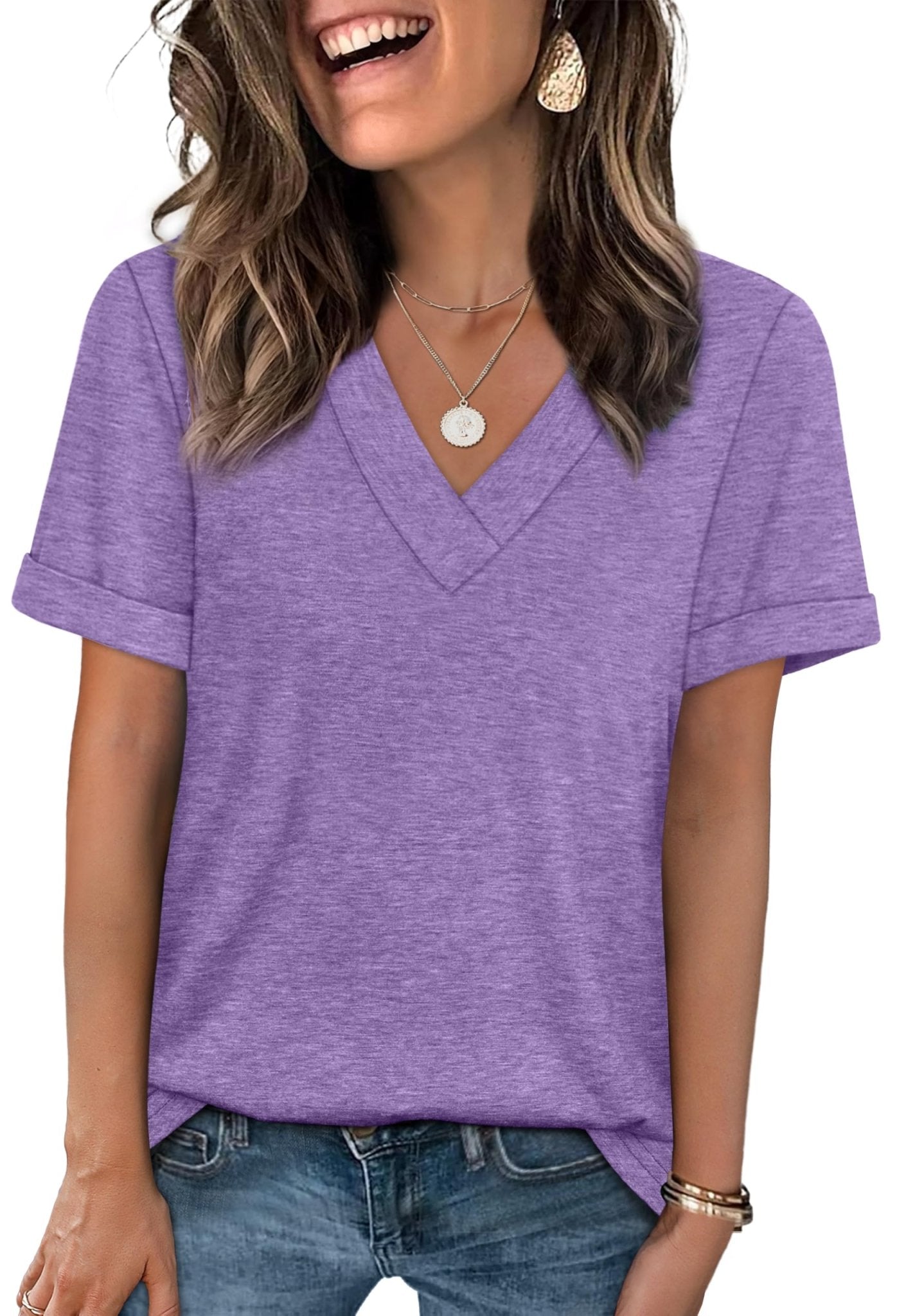 WIHOLL Womens Summer Tops Short Sleeve Basic Casual V Neck T Shirts Trendy Fashion 2025 - 7DAY'S