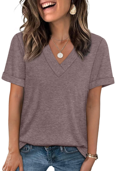 WIHOLL Womens Summer Tops Short Sleeve Basic Casual V Neck T Shirts Trendy Fashion 2025 - 7DAY'S