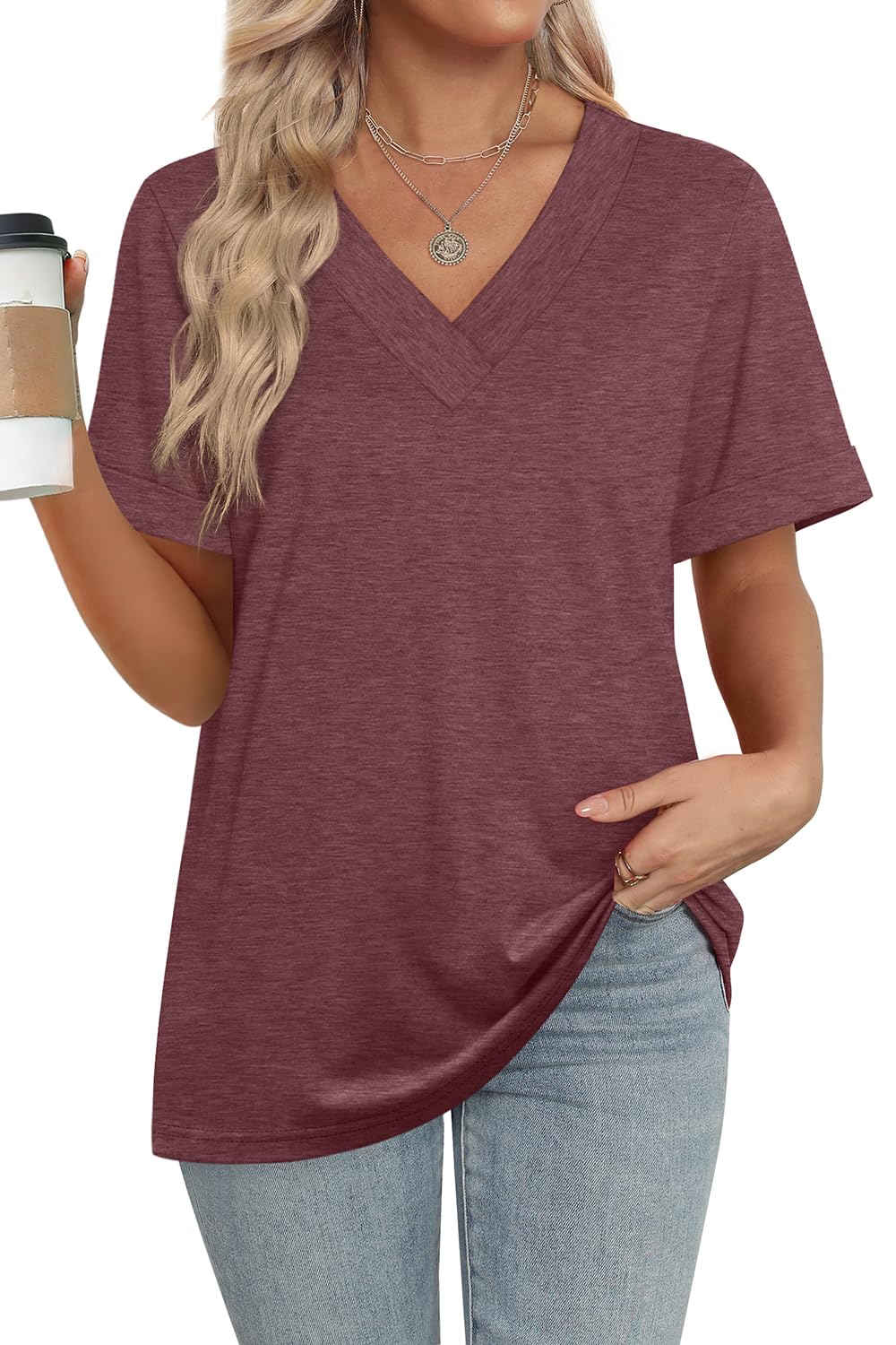 WIHOLL Womens Summer Tops Short Sleeve Basic Casual V Neck T Shirts Trendy Fashion 2025 - 7DAY'S