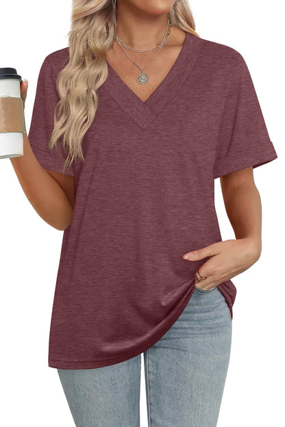 WIHOLL Womens Summer Tops Short Sleeve Basic Casual V Neck T Shirts Trendy Fashion 2025 - 7DAY'S