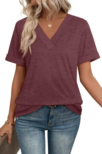 WIHOLL Womens Summer Tops Short Sleeve Basic Casual V Neck T Shirts Trendy Fashion 2025 - 7DAY'S