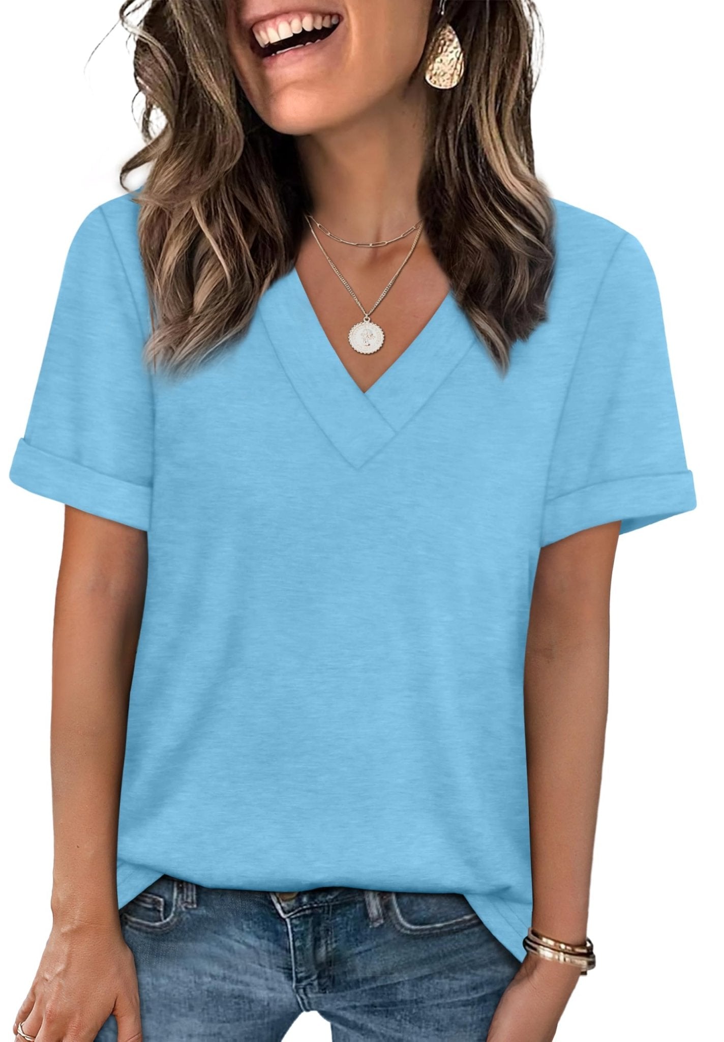 WIHOLL Womens Summer Tops Short Sleeve Basic Casual V Neck T Shirts Trendy Fashion 2025 - 7DAY'S