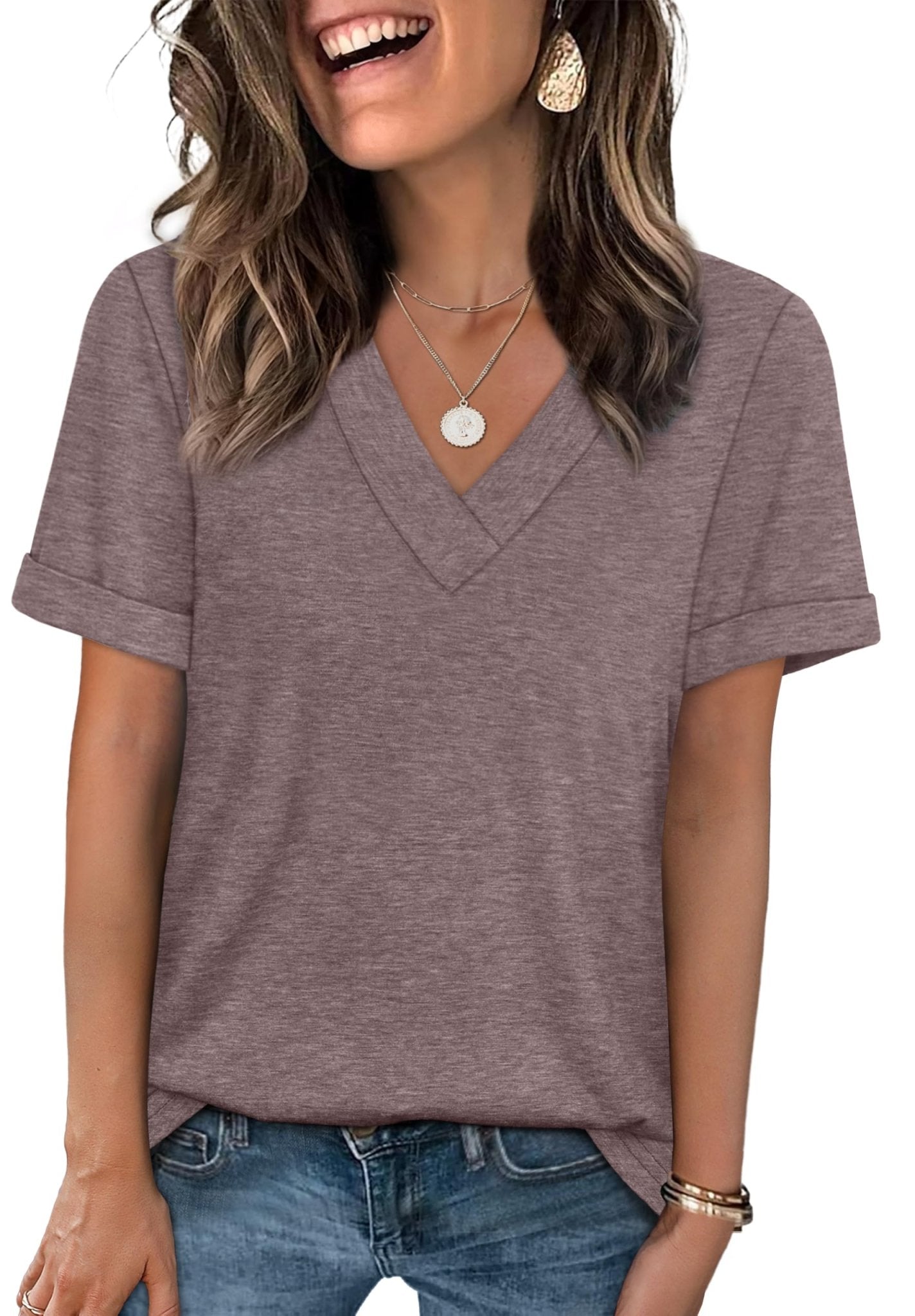 WIHOLL Womens Summer Tops Short Sleeve Basic Casual V Neck T Shirts Trendy Fashion 2025 - 7DAY'S