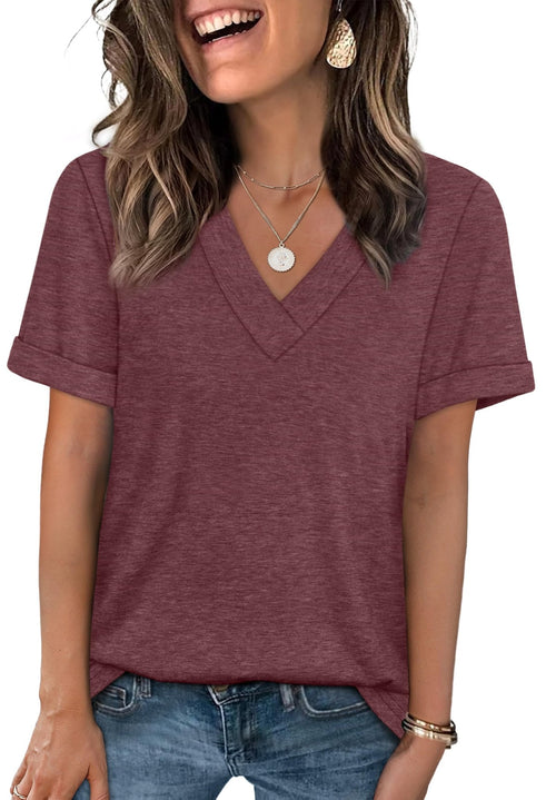 WIHOLL Womens Summer Tops Short Sleeve Basic Casual V Neck T Shirts Trendy Fashion 2025 - 7DAY'S