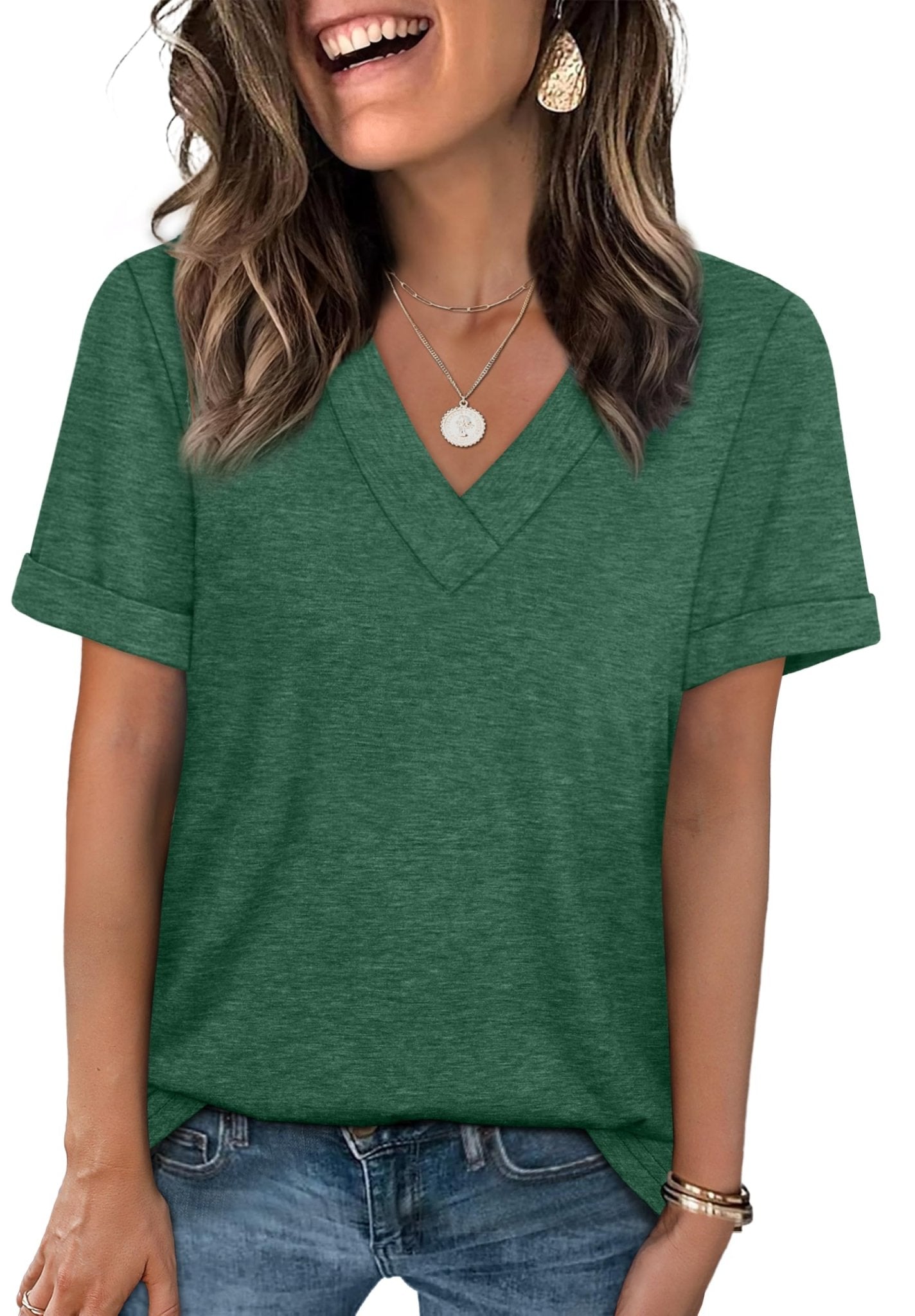 WIHOLL Womens Summer Tops Short Sleeve Basic Casual V Neck T Shirts Trendy Fashion 2025 - 7DAY'S