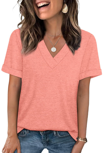WIHOLL Womens Summer Tops Short Sleeve Basic Casual V Neck T Shirts Trendy Fashion 2025 - 7DAY'S