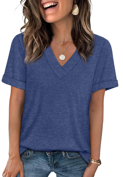 WIHOLL Womens Summer Tops Short Sleeve Basic Casual V Neck T Shirts Trendy Fashion 2025 - 7DAY'S