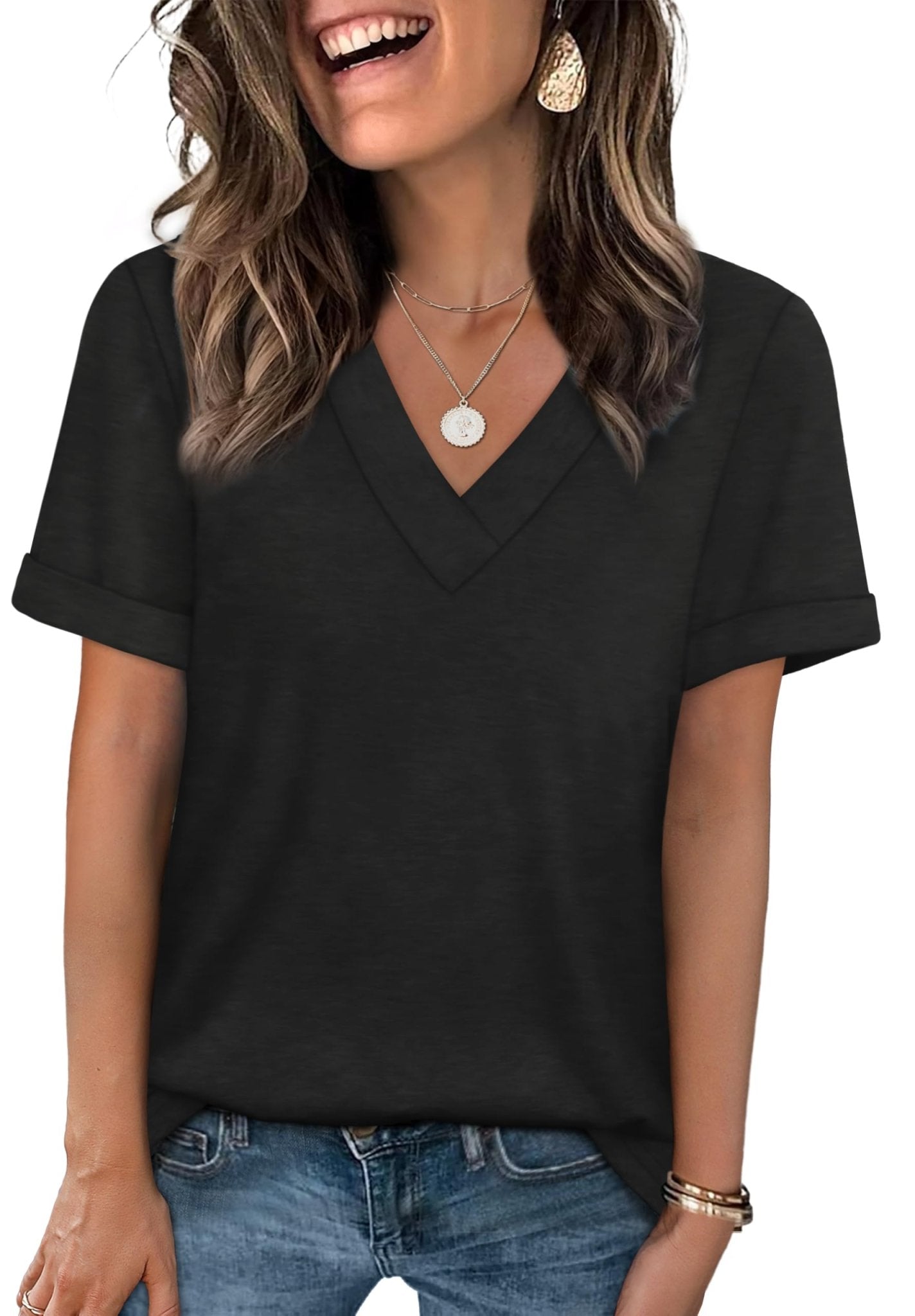 WIHOLL Womens Summer Tops Short Sleeve Basic Casual V Neck T Shirts Trendy Fashion 2025 - 7DAY'S