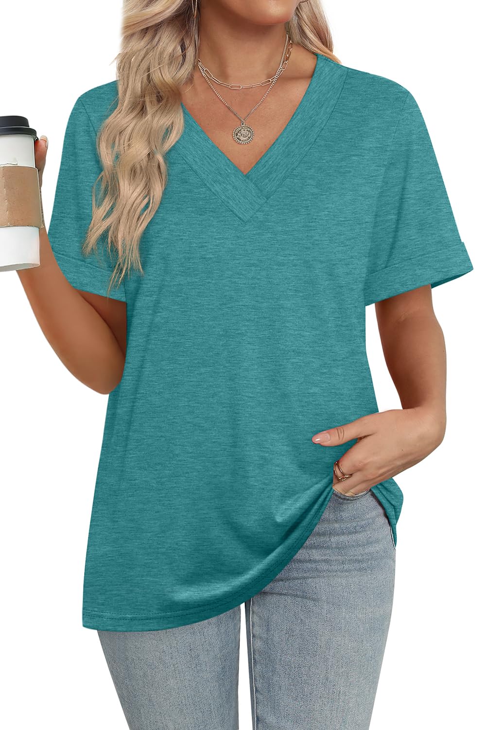 WIHOLL Womens Summer Tops Short Sleeve Basic Casual V Neck T Shirts Trendy Fashion 2025 - 7DAY'S
