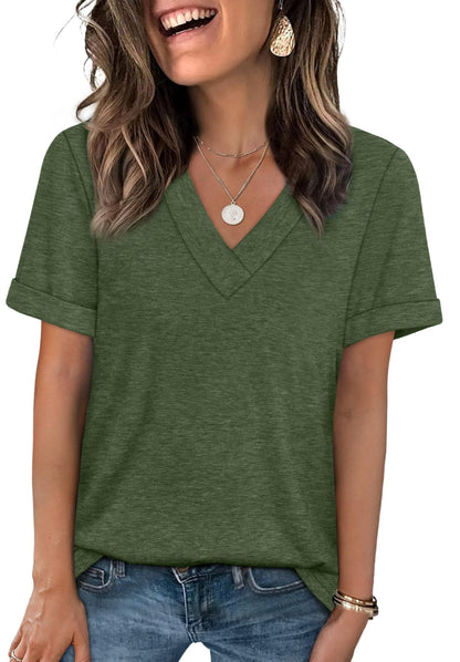 WIHOLL Womens Summer Tops Short Sleeve Basic Casual V Neck T Shirts Trendy Fashion 2025 - 7DAY'S