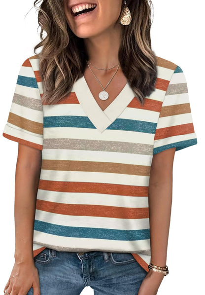 WIHOLL Womens Summer Tops Short Sleeve Basic Casual V Neck T Shirts Trendy Fashion 2025 - 7DAY'S