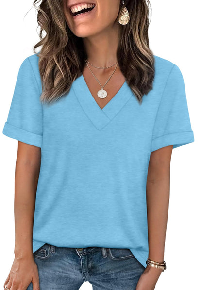 WIHOLL Womens Summer Tops Short Sleeve Basic Casual V Neck T Shirts Trendy Fashion 2025 - 7DAY'S