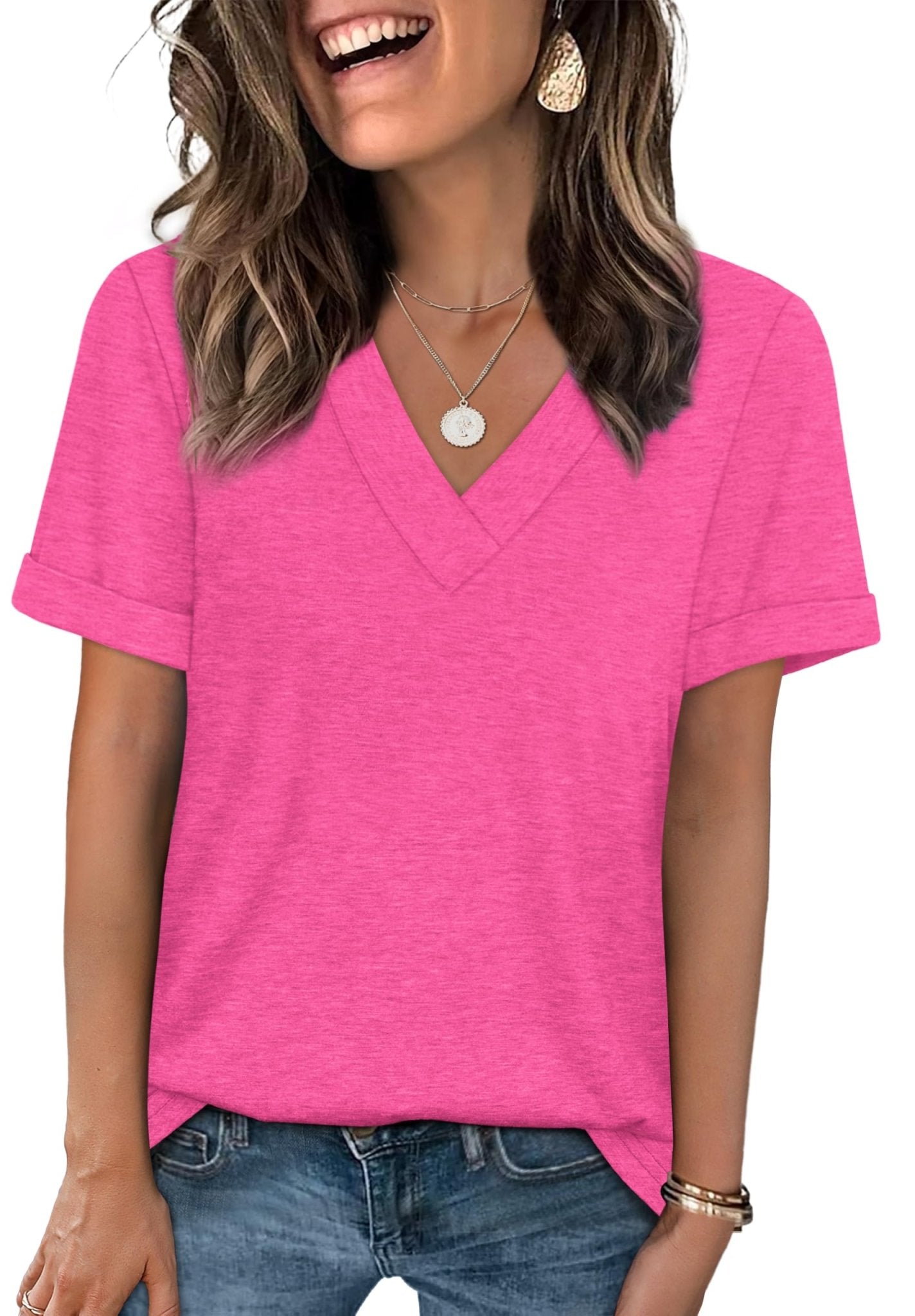 WIHOLL Womens Summer Tops Short Sleeve Basic Casual V Neck T Shirts Trendy Fashion 2025 - 7DAY'S