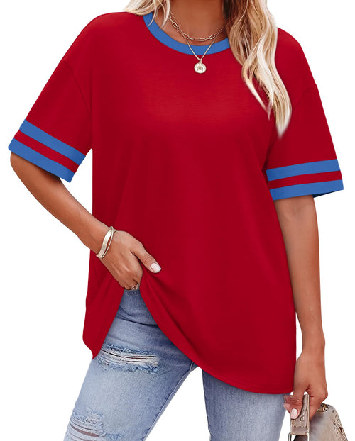 WIHOLL Womens T Shirts Loose Fit Short Sleeve Tees Crew Neck Color Block Summer Tops 2025 Fashion - 7DAY'S