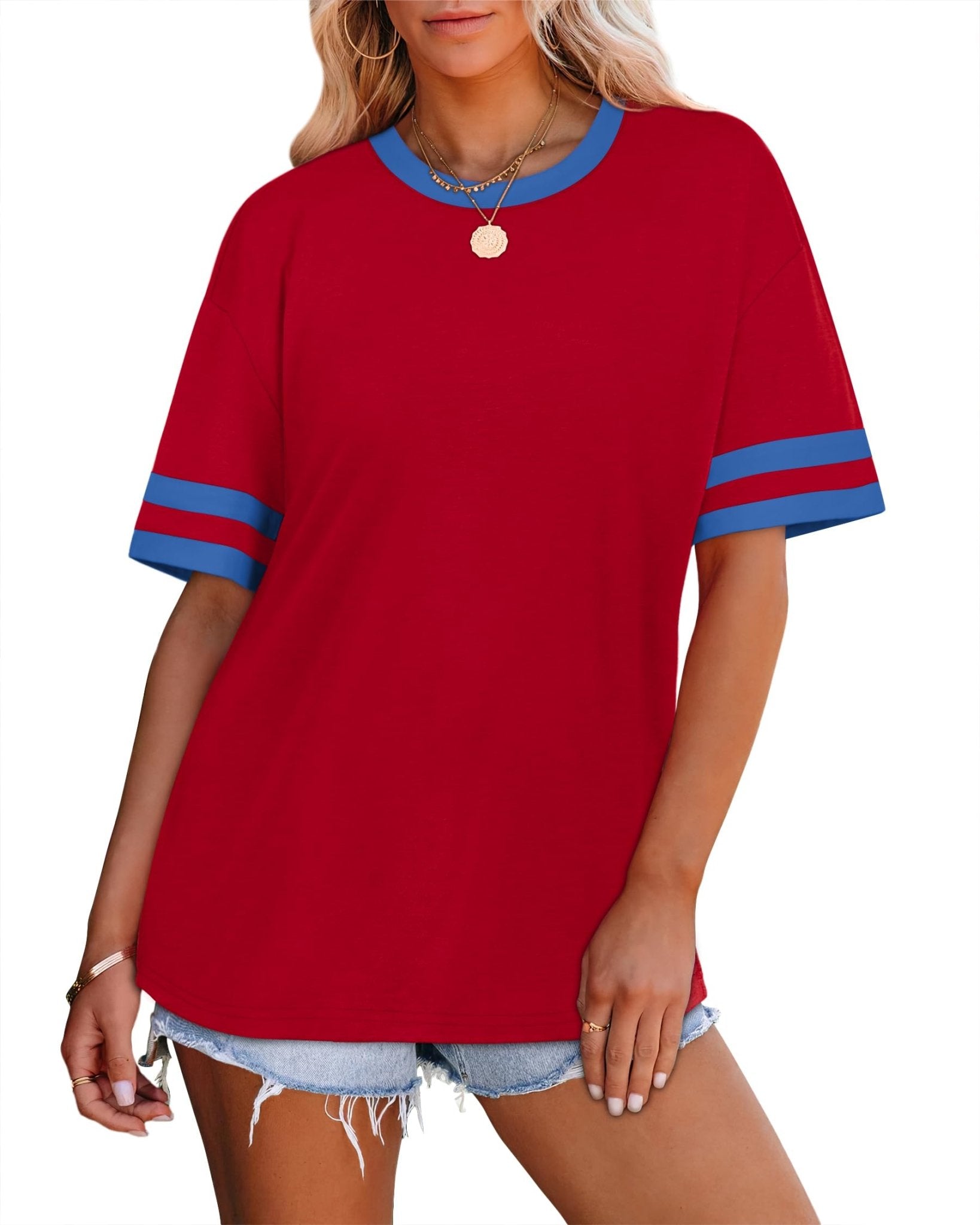 WIHOLL Womens T Shirts Loose Fit Short Sleeve Tees Crew Neck Color Block Summer Tops 2025 Fashion - 7DAY'S