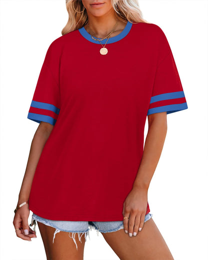 WIHOLL Womens T Shirts Loose Fit Short Sleeve Tees Crew Neck Color Block Summer Tops 2025 Fashion - 7DAY'S