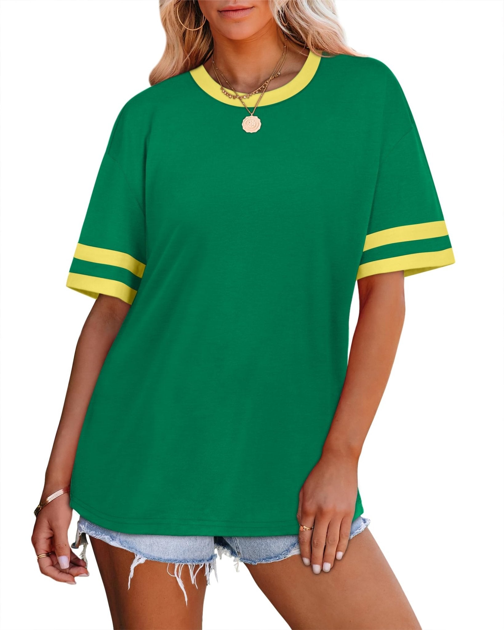 WIHOLL Womens T Shirts Loose Fit Short Sleeve Tees Crew Neck Color Block Summer Tops 2025 Fashion - 7DAY'S