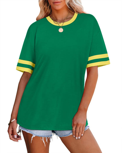 WIHOLL Womens T Shirts Loose Fit Short Sleeve Tees Crew Neck Color Block Summer Tops 2025 Fashion - 7DAY'S