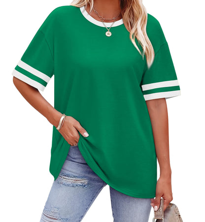 WIHOLL Womens T Shirts Loose Fit Short Sleeve Tees Crew Neck Color Block Summer Tops 2025 Fashion - 7DAY'S