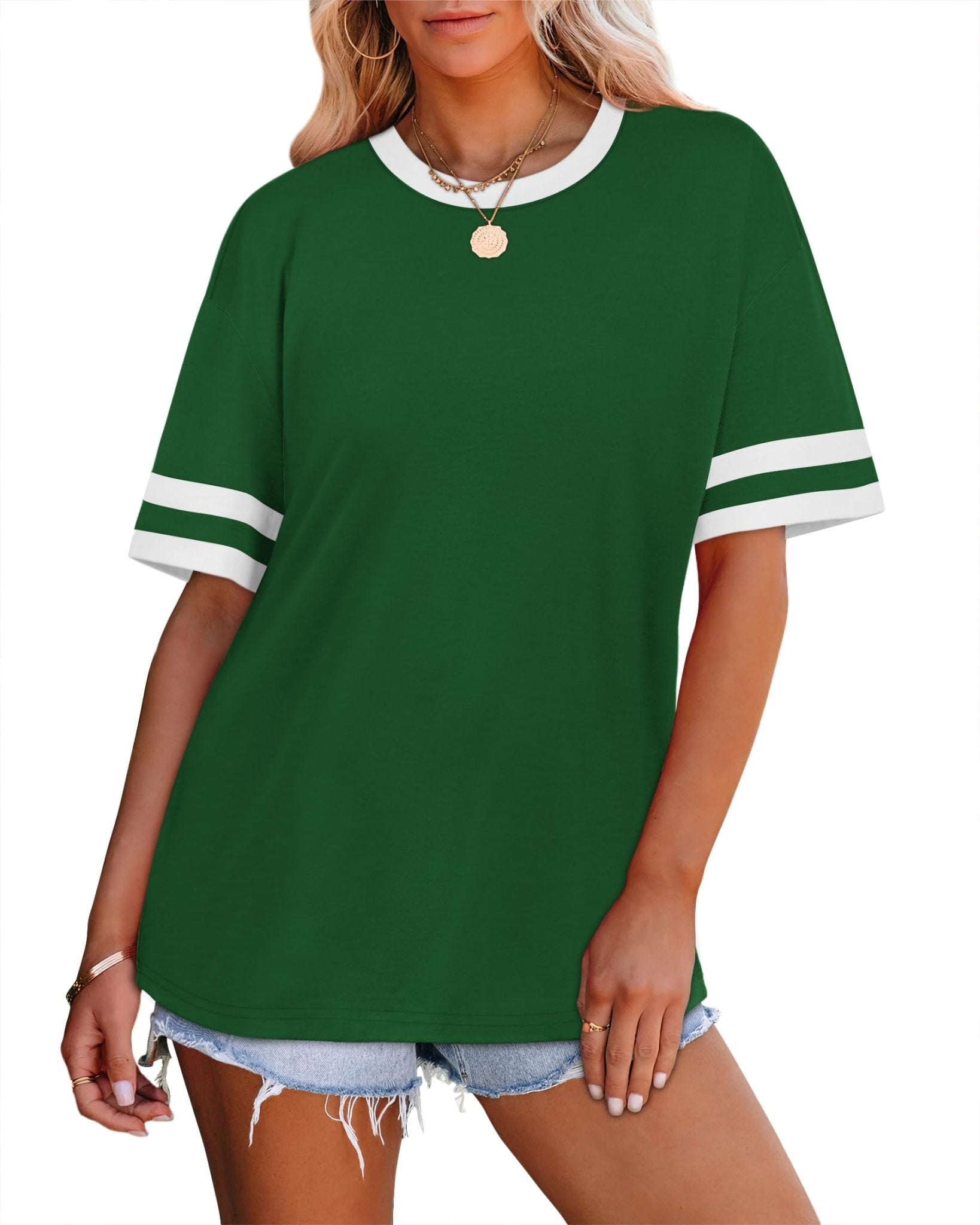 WIHOLL Womens T Shirts Loose Fit Short Sleeve Tees Crew Neck Color Block Summer Tops 2025 Fashion - 7DAY'S