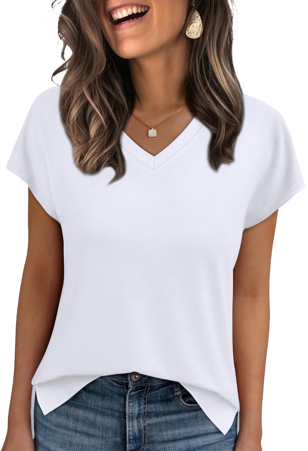 WIHOLL Womens Tops Basic Summer V Neck T Shirts Short Sleeve Dressy Casual Loose Fit Cute Tee Clothes Trendy Fashion Outfits - 7DAY'S