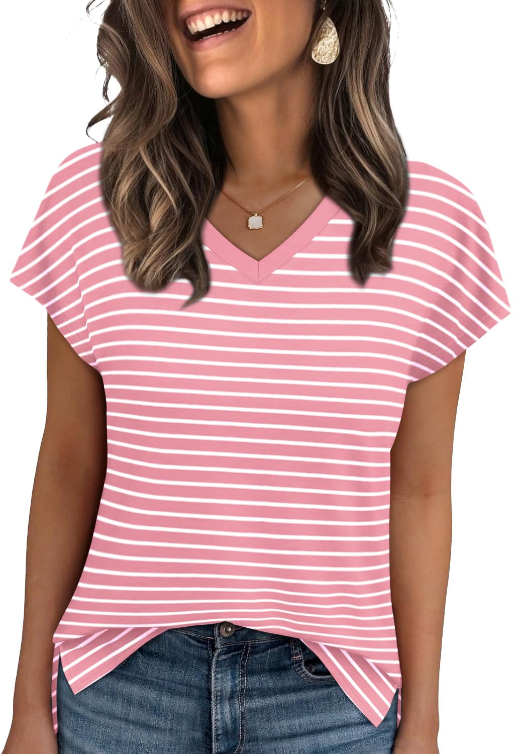WIHOLL Womens Tops Basic Summer V Neck T Shirts Short Sleeve Dressy Casual Loose Fit Cute Tee Clothes Trendy Fashion Outfits - 7DAY'S