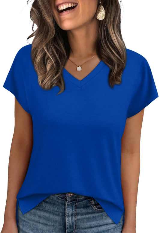 WIHOLL Womens Tops Basic Summer V Neck T Shirts Short Sleeve Dressy Casual Loose Fit Cute Tee Clothes Trendy Fashion Outfits - 7DAY'S