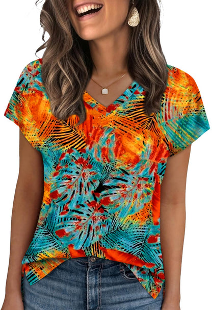 WIHOLL Womens Tops Basic Summer V Neck T Shirts Short Sleeve Dressy Casual Loose Fit Cute Tee Clothes Trendy Fashion Outfits - 7DAY'S