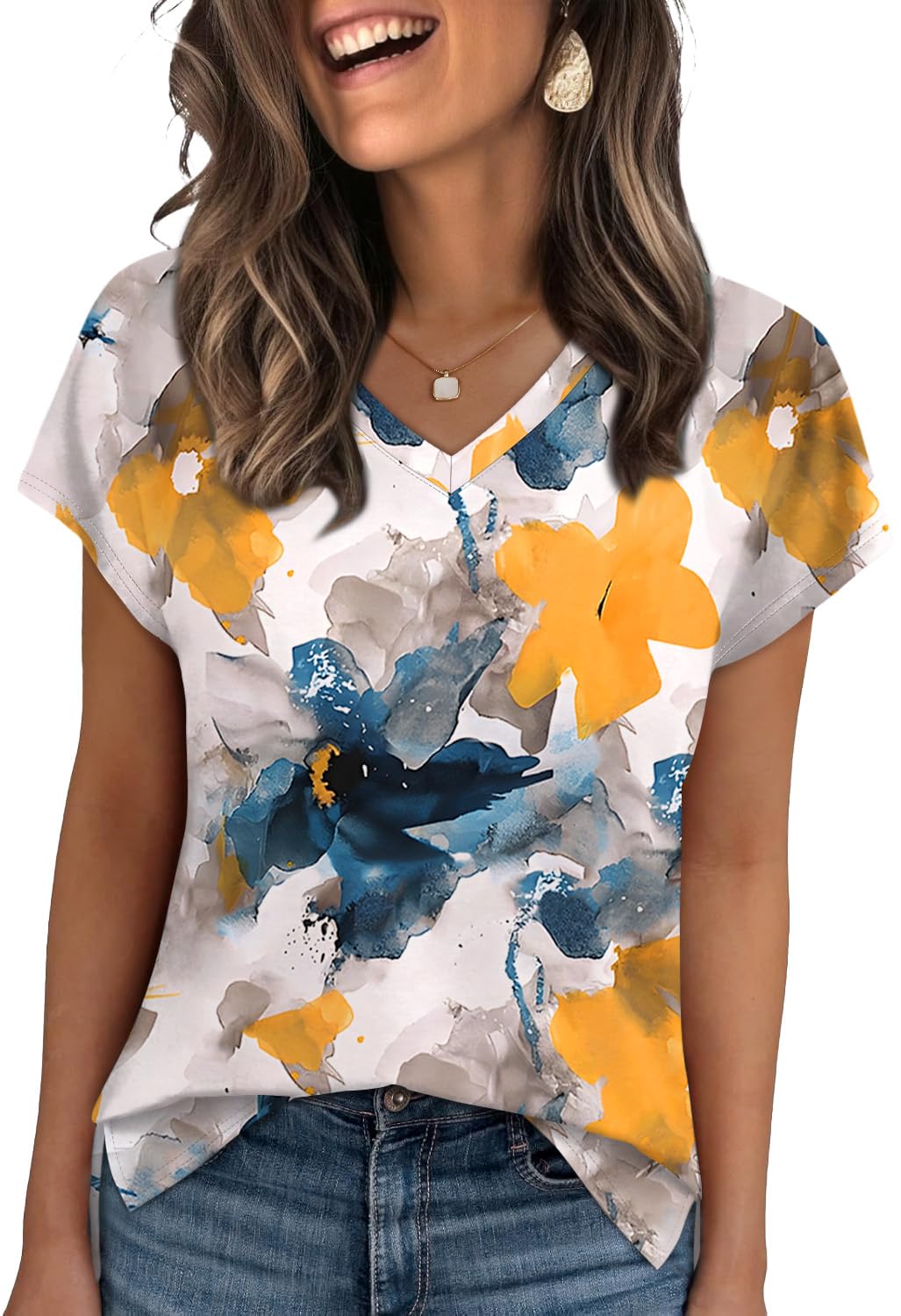 WIHOLL Womens Tops Basic Summer V Neck T Shirts Short Sleeve Dressy Casual Loose Fit Cute Tee Clothes Trendy Fashion Outfits - 7DAY'S