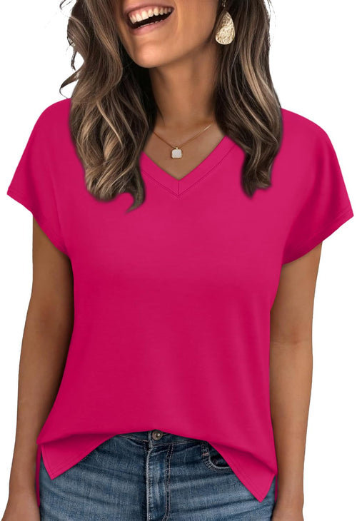 WIHOLL Womens Tops Basic Summer V Neck T Shirts Short Sleeve Dressy Casual Loose Fit Cute Tee Clothes Trendy Fashion Outfits - 7DAY'S