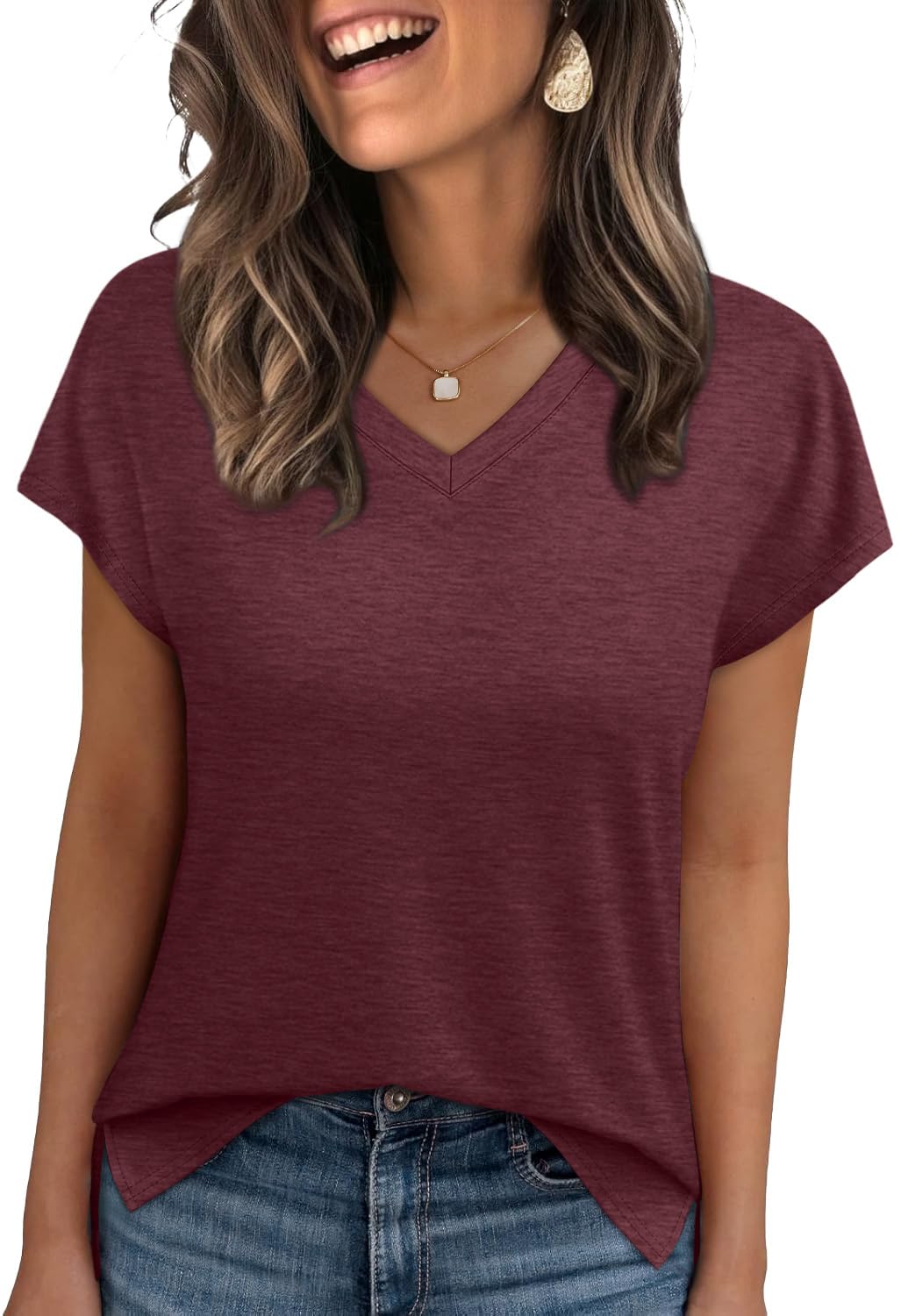 WIHOLL Womens Tops Basic Summer V Neck T Shirts Short Sleeve Dressy Casual Loose Fit Cute Tee Clothes Trendy Fashion Outfits - 7DAY'S