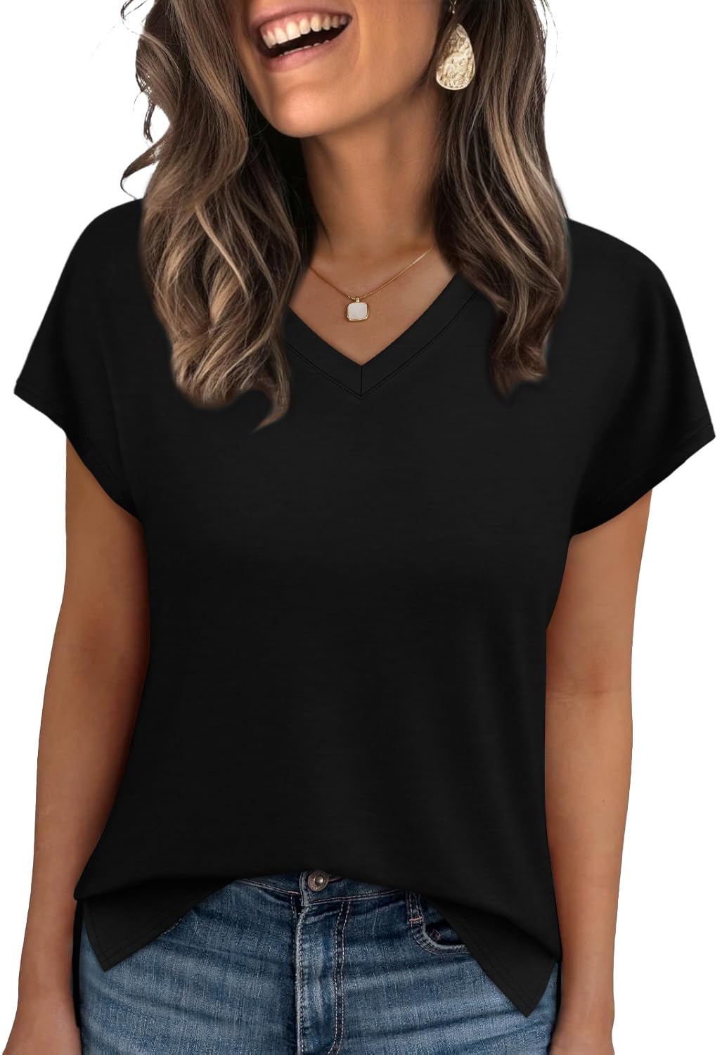 WIHOLL Womens Tops Basic Summer V Neck T Shirts Short Sleeve Dressy Casual Loose Fit Cute Tee Clothes Trendy Fashion Outfits - 7DAY'S