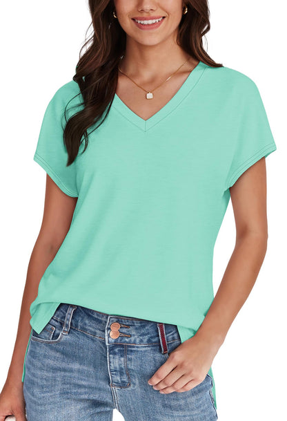 WIHOLL Womens Tops Basic Summer V Neck T Shirts Short Sleeve Dressy Casual Loose Fit Cute Tee Clothes Trendy Fashion Outfits - 7DAY'S