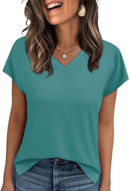 WIHOLL Womens Tops Basic Summer V Neck T Shirts Short Sleeve Dressy Casual Loose Fit Cute Tee Clothes Trendy Fashion Outfits - 7DAY'S
