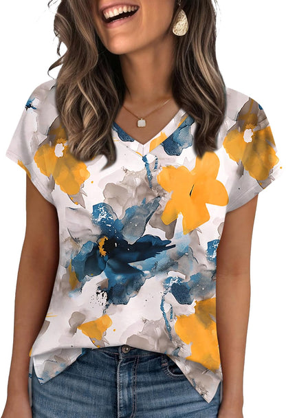 WIHOLL Womens Tops Basic Summer V Neck T Shirts Short Sleeve Dressy Casual Loose Fit Cute Tee Clothes Trendy Fashion Outfits - 7DAY'S