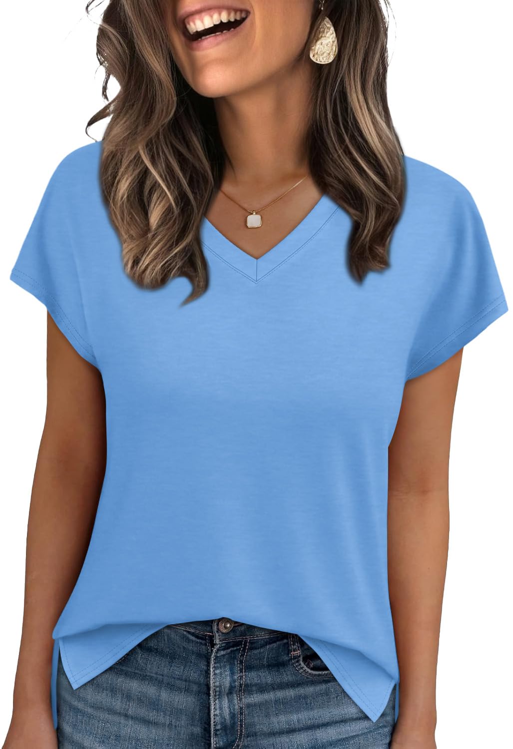 WIHOLL Womens Tops Basic Summer V Neck T Shirts Short Sleeve Dressy Casual Loose Fit Cute Tee Clothes Trendy Fashion Outfits - 7DAY'S