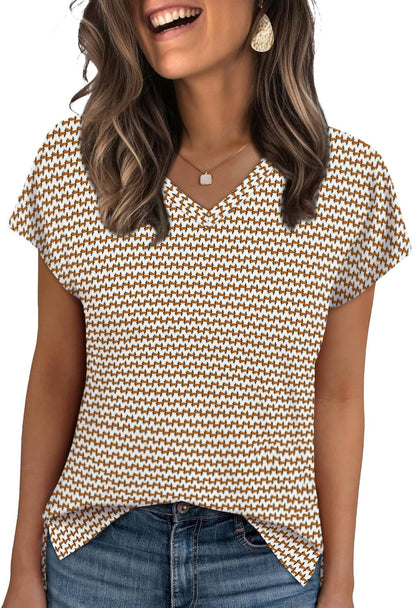 WIHOLL Womens Tops Basic Summer V Neck T Shirts Short Sleeve Dressy Casual Loose Fit Cute Tee Clothes Trendy Fashion Outfits - 7DAY'S