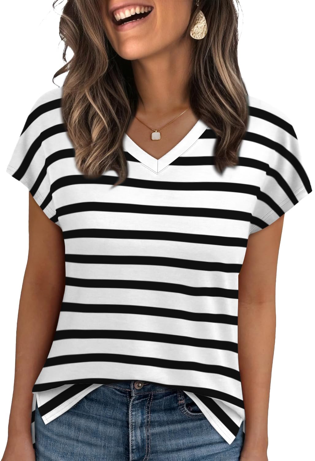 WIHOLL Womens Tops Basic Summer V Neck T Shirts Short Sleeve Dressy Casual Loose Fit Cute Tee Clothes Trendy Fashion Outfits - 7DAY'S