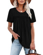 WIHOLL Womens Tops Short Sleeve T Shirts Pleated Dressy Casual Round Neck Summer Clothes Outfits Blouses Loose Fit - 7DAY'S