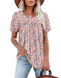 WIHOLL Womens Tops Short Sleeve T Shirts Pleated Dressy Casual Round Neck Summer Clothes Outfits Blouses Loose Fit - 7DAY'S