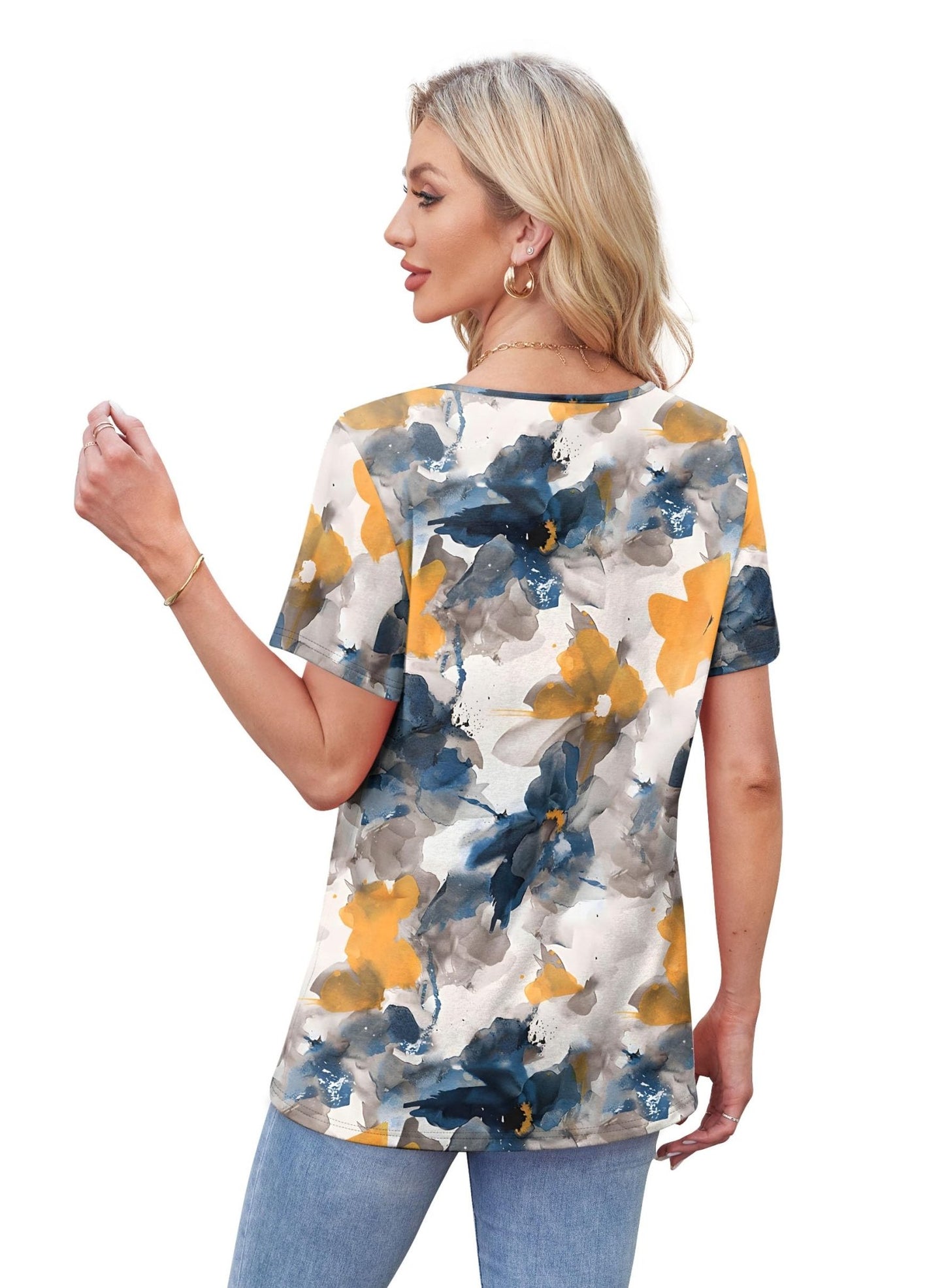 WIHOLL Womens Tops Short Sleeve T Shirts Pleated Dressy Casual Round Neck Summer Clothes Outfits Blouses Loose Fit - 7DAY'S