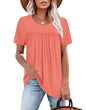 WIHOLL Womens Tops Short Sleeve T Shirts Pleated Dressy Casual Round Neck Summer Clothes Outfits Blouses Loose Fit - 7DAY'S