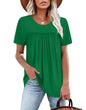 WIHOLL Womens Tops Short Sleeve T Shirts Pleated Dressy Casual Round Neck Summer Clothes Outfits Blouses Loose Fit - 7DAY'S