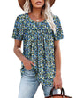 WIHOLL Womens Tops Short Sleeve T Shirts Pleated Dressy Casual Round Neck Summer Clothes Outfits Blouses Loose Fit - 7DAY'S