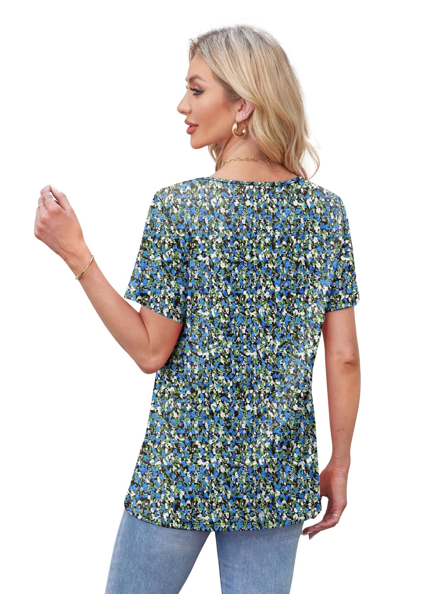 WIHOLL Womens Tops Short Sleeve T Shirts Pleated Dressy Casual Round Neck Summer Clothes Outfits Blouses Loose Fit - 7DAY'S