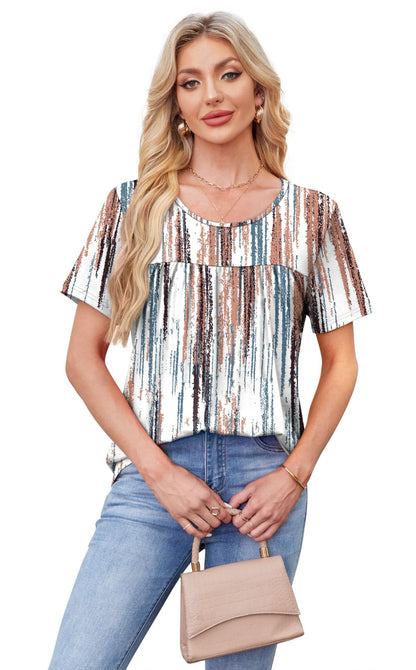WIHOLL Womens Tops Short Sleeve T Shirts Pleated Dressy Casual Round Neck Summer Clothes Outfits Blouses Loose Fit - 7DAY'S