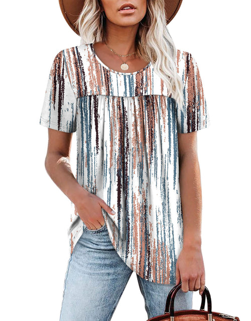 WIHOLL Womens Tops Short Sleeve T Shirts Pleated Dressy Casual Round Neck Summer Clothes Outfits Blouses Loose Fit - 7DAY'S
