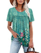 WIHOLL Womens Tops Short Sleeve T Shirts Pleated Dressy Casual Round Neck Summer Clothes Outfits Blouses Loose Fit - 7DAY'S