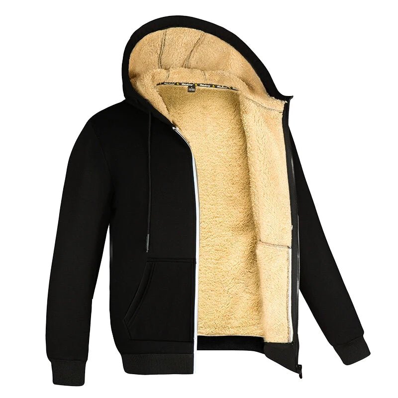 Winter Lambswool Zipper Hoodies Thicken Warm Jackets Long Sleeve Sweatshirts Casual Sports Fleece Black Coats Hooded Men Coat To - 7DAY'S