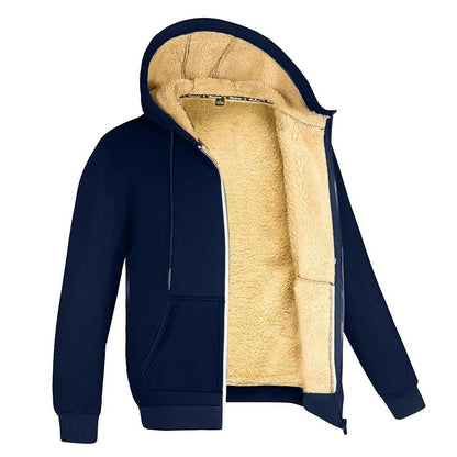 Winter Lambswool Zipper Hoodies Thicken Warm Jackets Long Sleeve Sweatshirts Casual Sports Fleece Black Coats Hooded Men Coat To - 7DAY'S